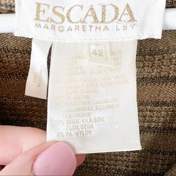 Escada Brown‎ Metallic Thread Cashmere Blend Pocket Cardigan Size Medium - Picture 8 of 9